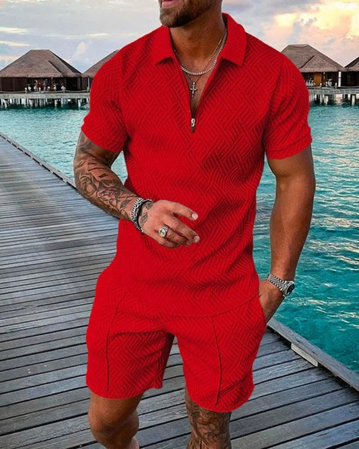 Ethan - Holiday Red Polo Shirt And Shorts Co-Ord