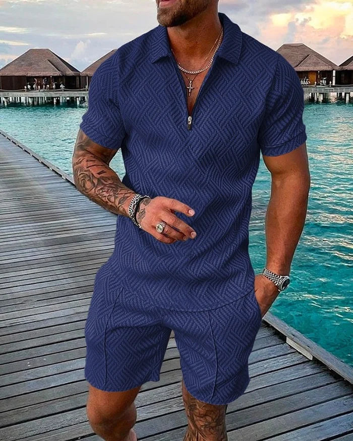 Ethan - Ocean Blue Polo Shirt And Shorts Co-Ord
