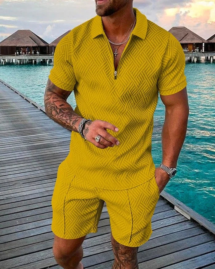 Ethan - Holiday Yellow Polo Shirt And Shorts Co-Ord