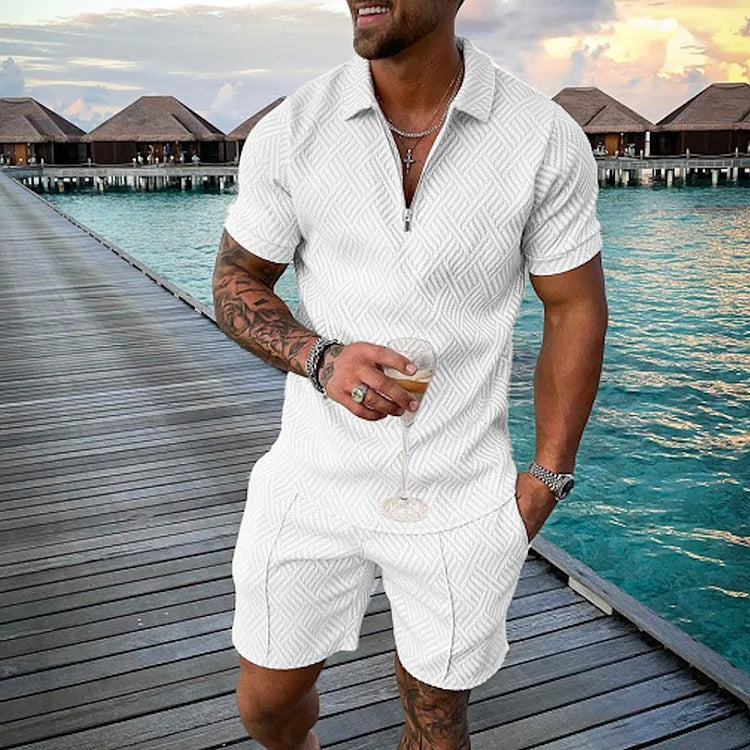 Ethan - Infinity White Polo Shirt And Shorts Co-Ord