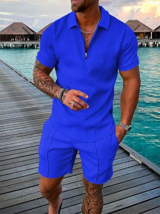 Ethan - Holiday Blue Polo Shirt And Shorts Co-Ord