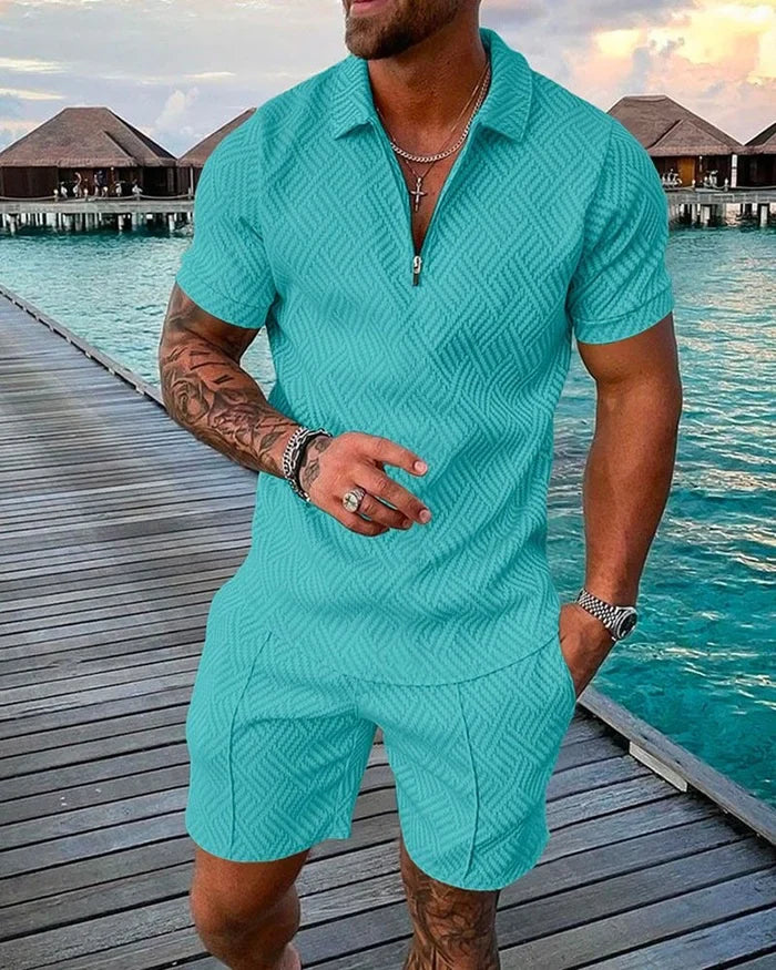 Ethan - Lake Green Polo Shirt And Shorts Co-Ord