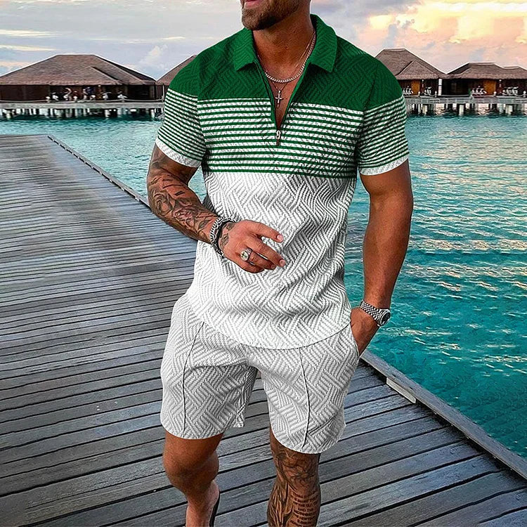 Ethan - Striped Short Sleeve Polo Shirt And Shorts Two Piece Set