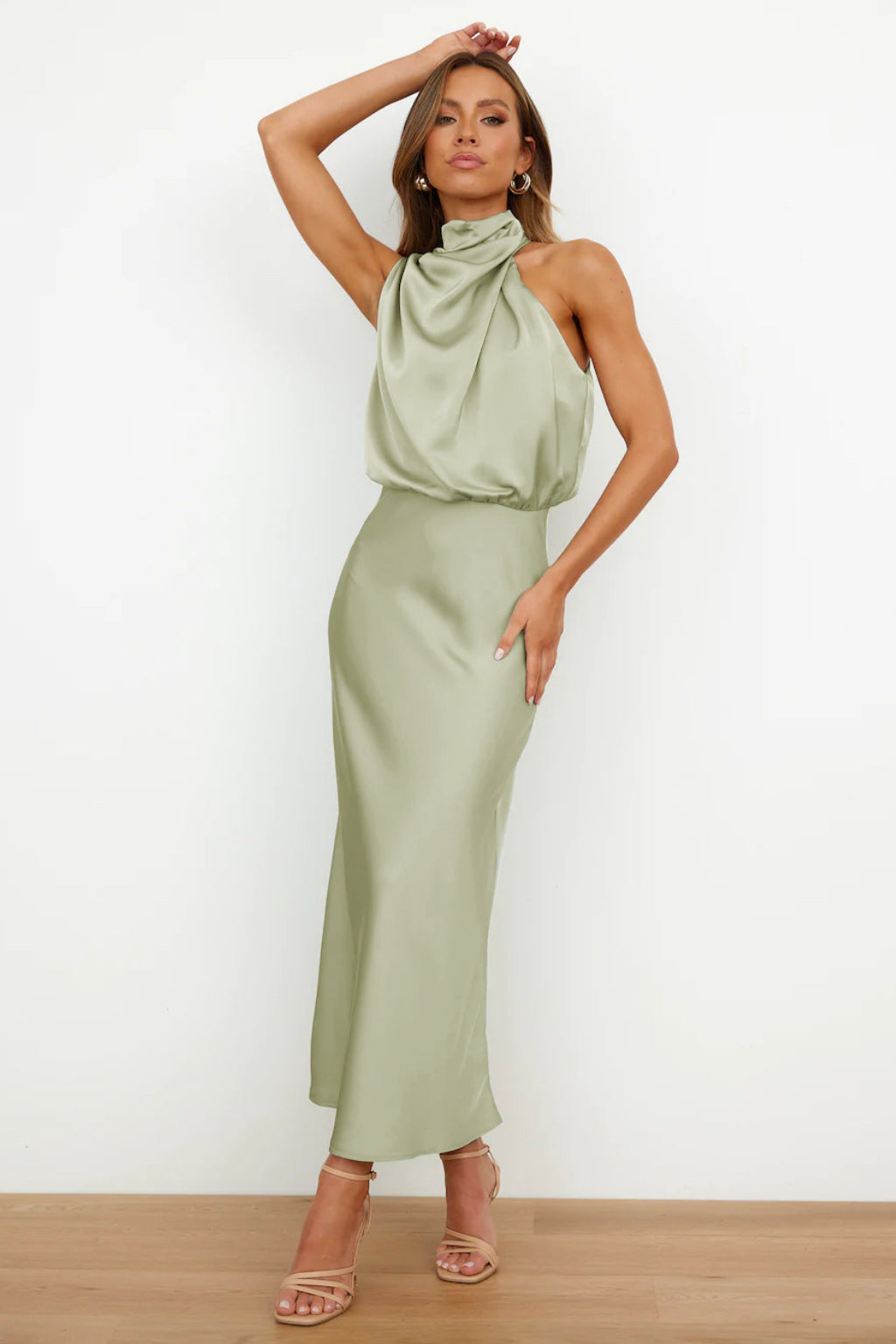 Carlina | Satin Halter Neck Maxi Dress