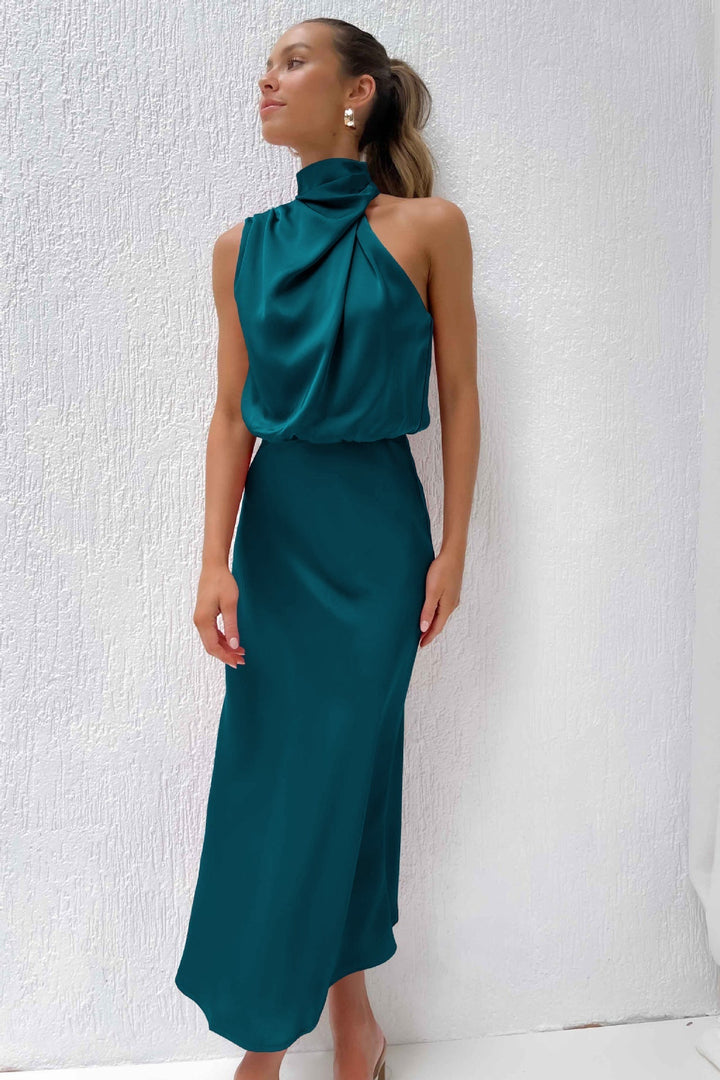 Carlina | Satin Halter Neck Maxi Dress