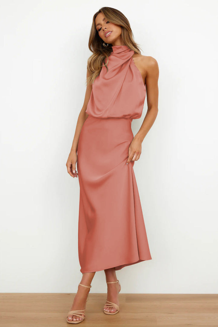 Carlina | Satin Halter Neck Maxi Dress