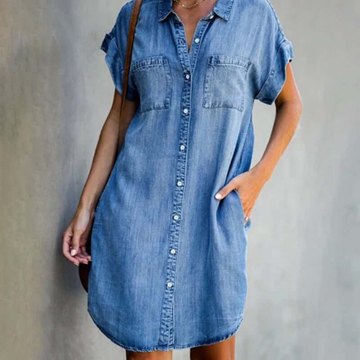 Olive - Elegant denim dress with tummy cover