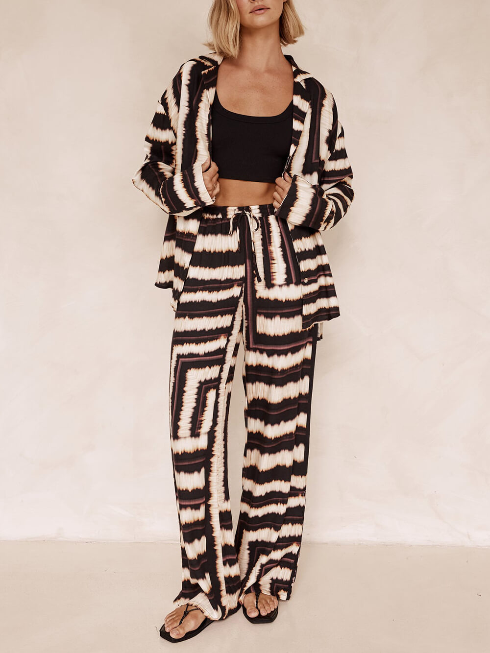 Striped Textured Signature Chocolate Print Baggy Pants