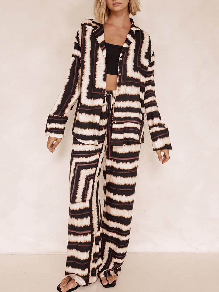 Striped Textured Signature Chocolate Print Loose Shirt