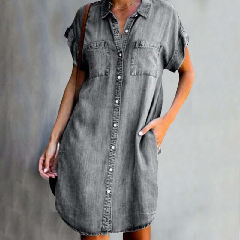 Olive - Elegant denim dress with tummy cover