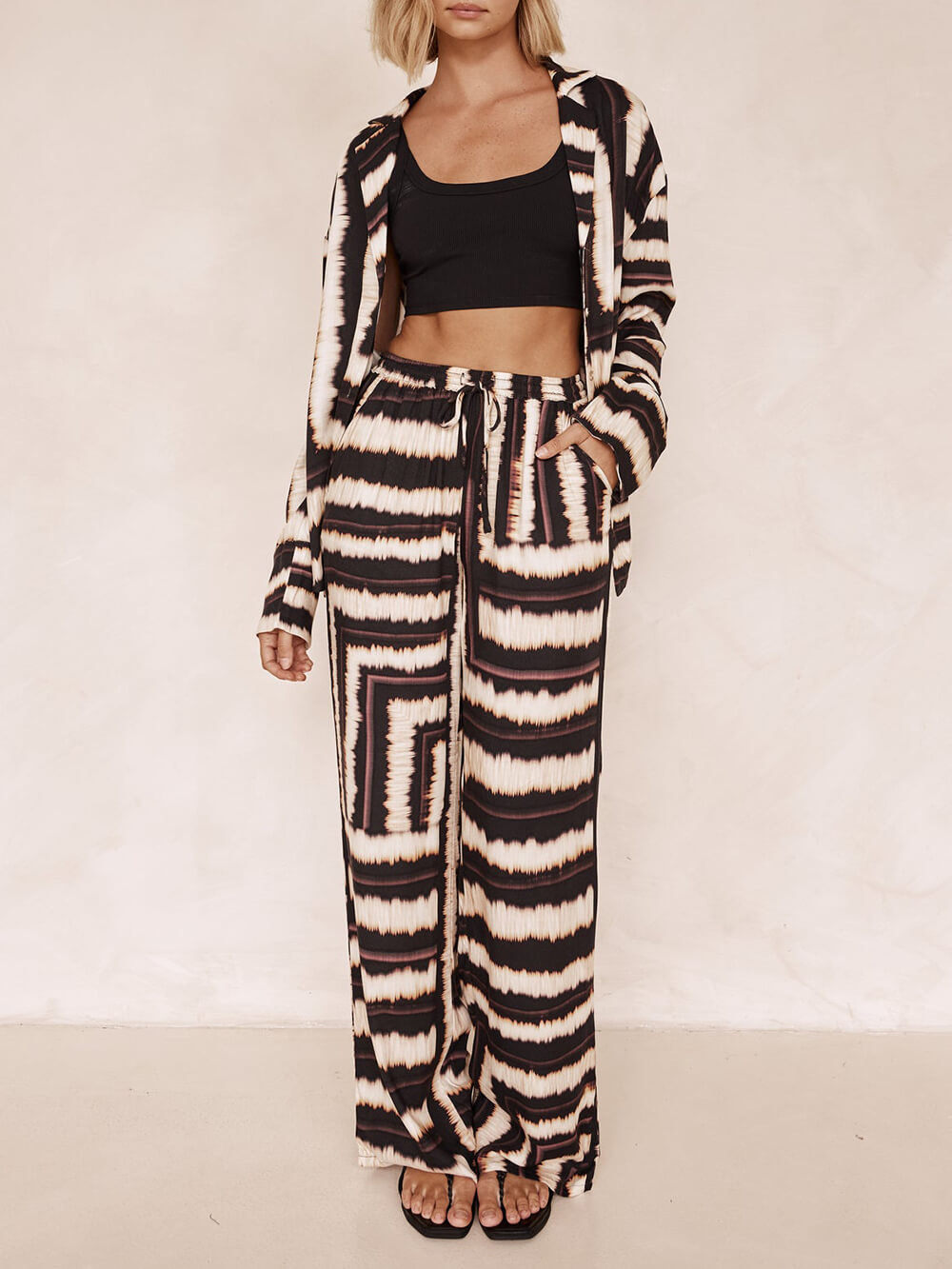 Striped Textured Signature Chocolate Print Loose Shirt