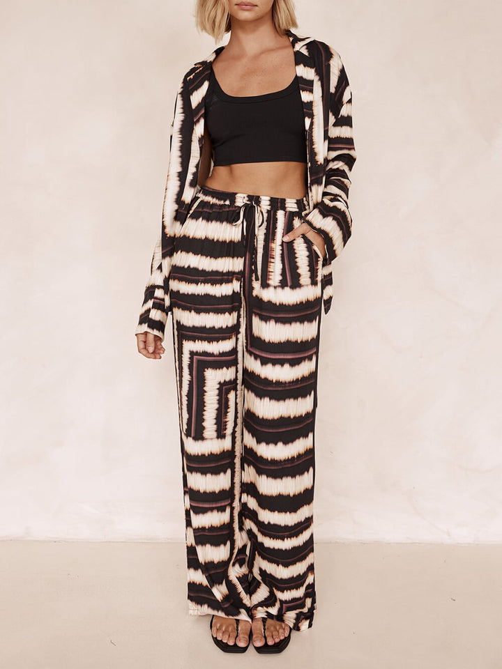 Striped Textured Signature Chocolate Print Loose Shirt