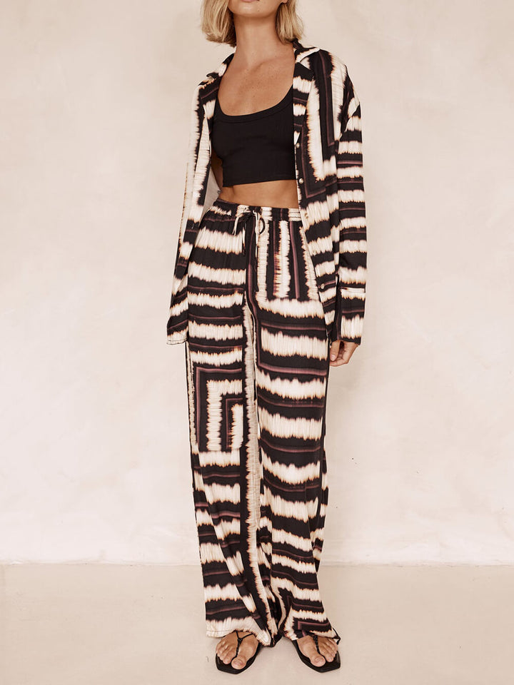 Striped Textured Signature Chocolate Print Baggy Pants