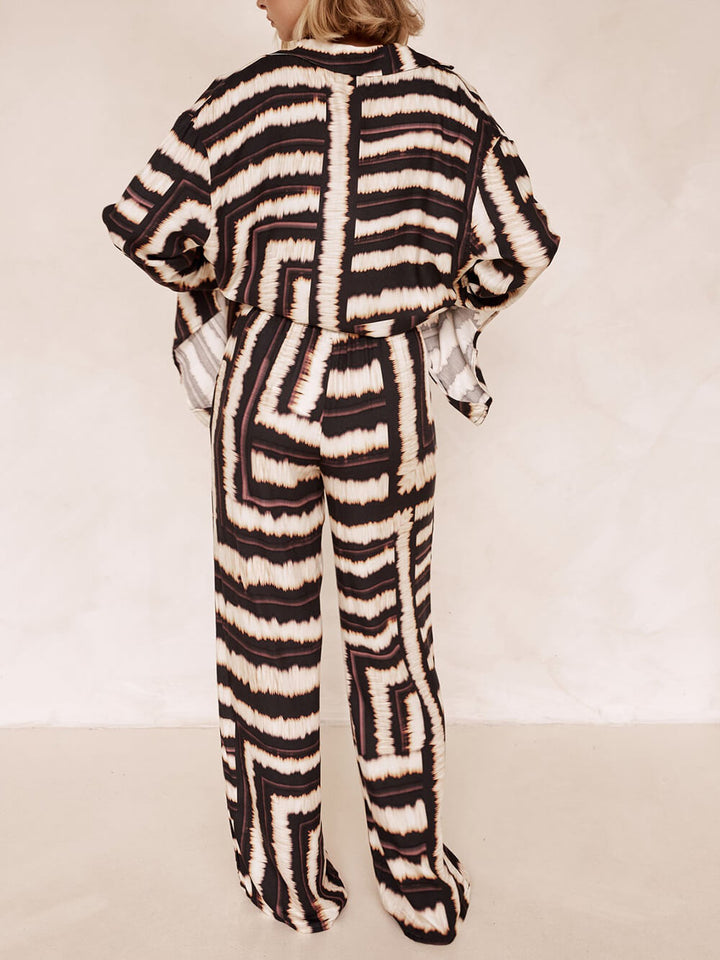 Striped Textured Signature Chocolate Print Loose Shirt