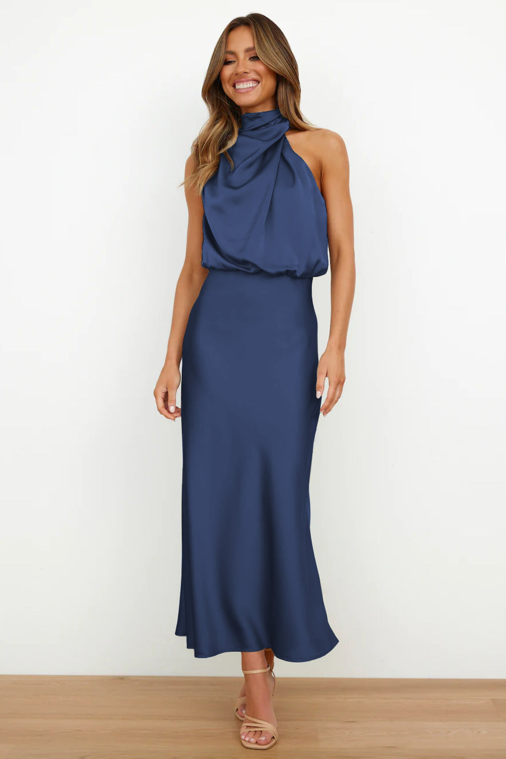 Carlina | Satin Halter Neck Maxi Dress