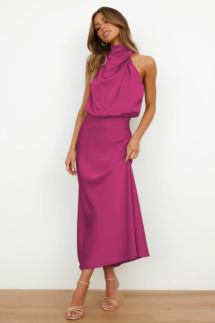 Carlina | Satin Halter Neck Maxi Dress