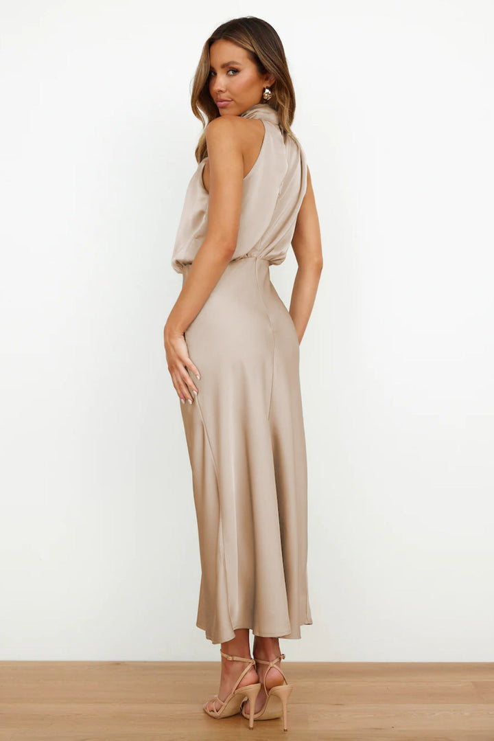 Carlina | Satin Halter Neck Maxi Dress