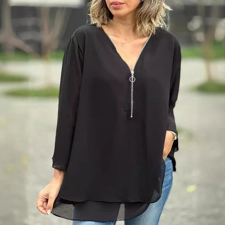Heidi - V-Neck Flowy Zipped Top
