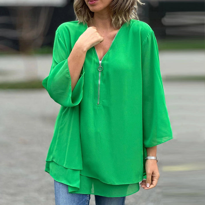 Heidi - V-Neck Flowy Zipped Top