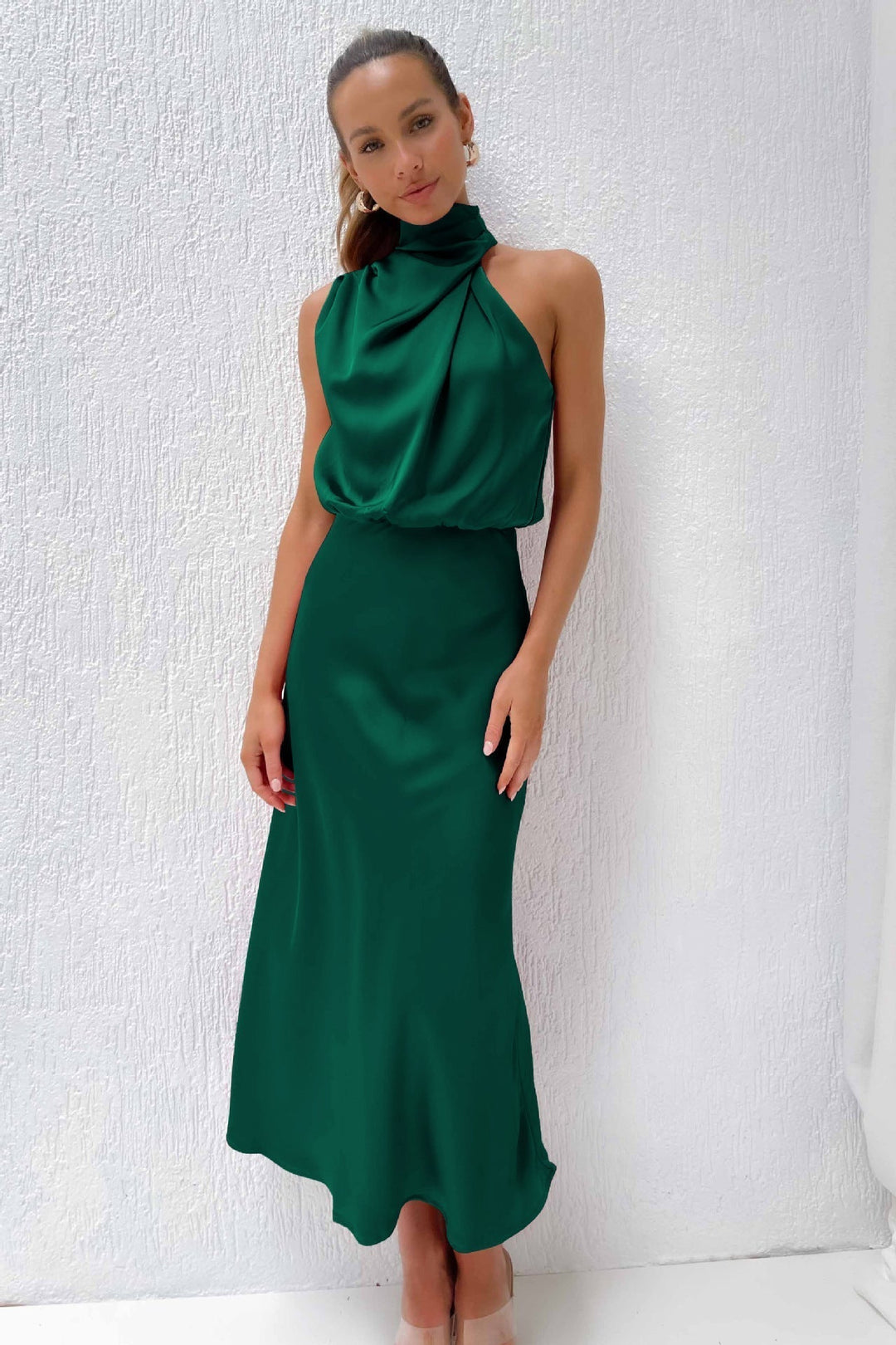 Carlina | Satin Halter Neck Maxi Dress