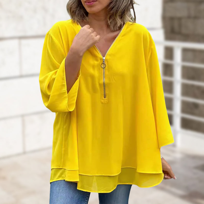 Heidi - V-Neck Flowy Zipped Top
