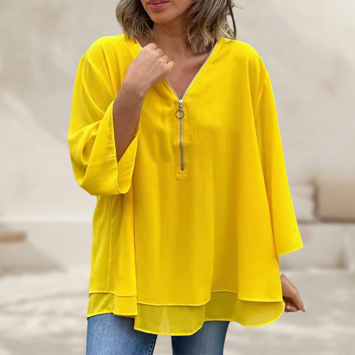 Heidi - V-Neck Flowy Zipped Top