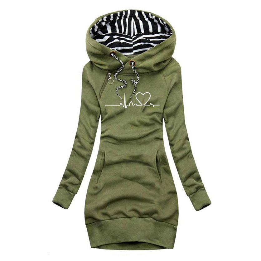 KARLA - SWEATER DRESS WITH PRINTED HOOD