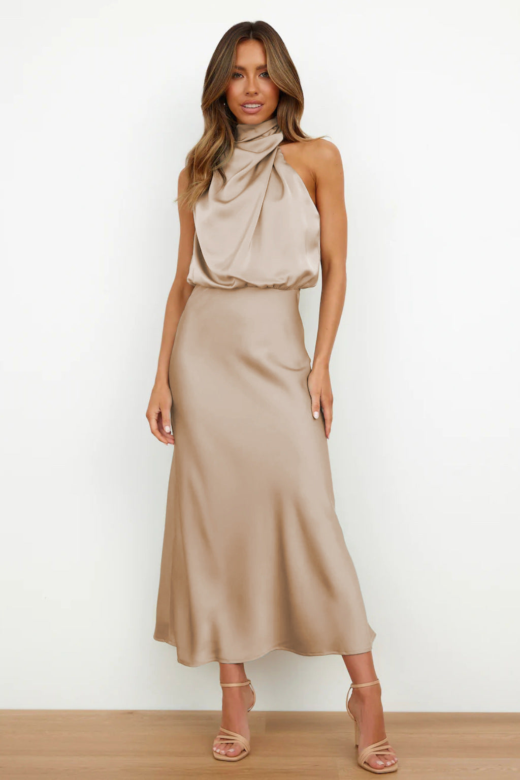 Carlina | Satin Halter Neck Maxi Dress