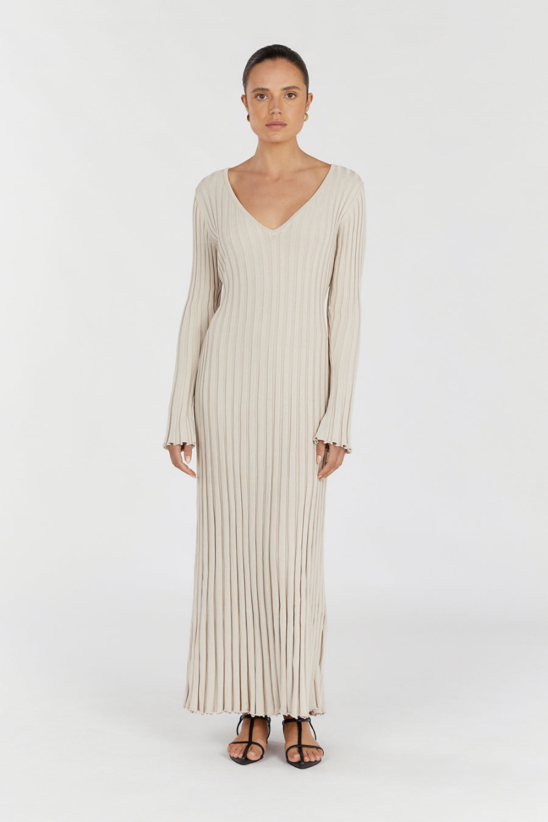 Gigi - V-Neck Sleeved Knit Midi Dress