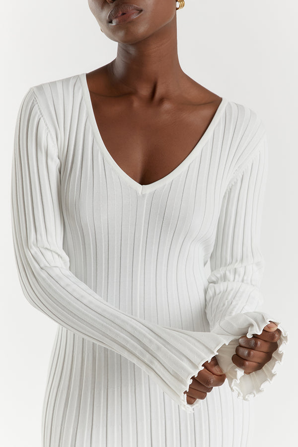 Gigi - V-Neck Sleeved Knit Midi Dress