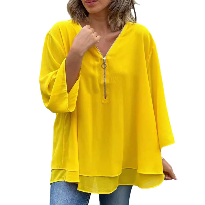 Heidi - V-Neck Flowy Zipped Top