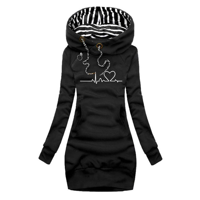 KARLA - SWEATER DRESS WITH PRINTED HOOD