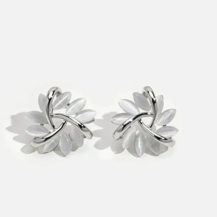 Hesper - Elegant and Exquisite Opal Petal Circle Stud Earrings in Gold