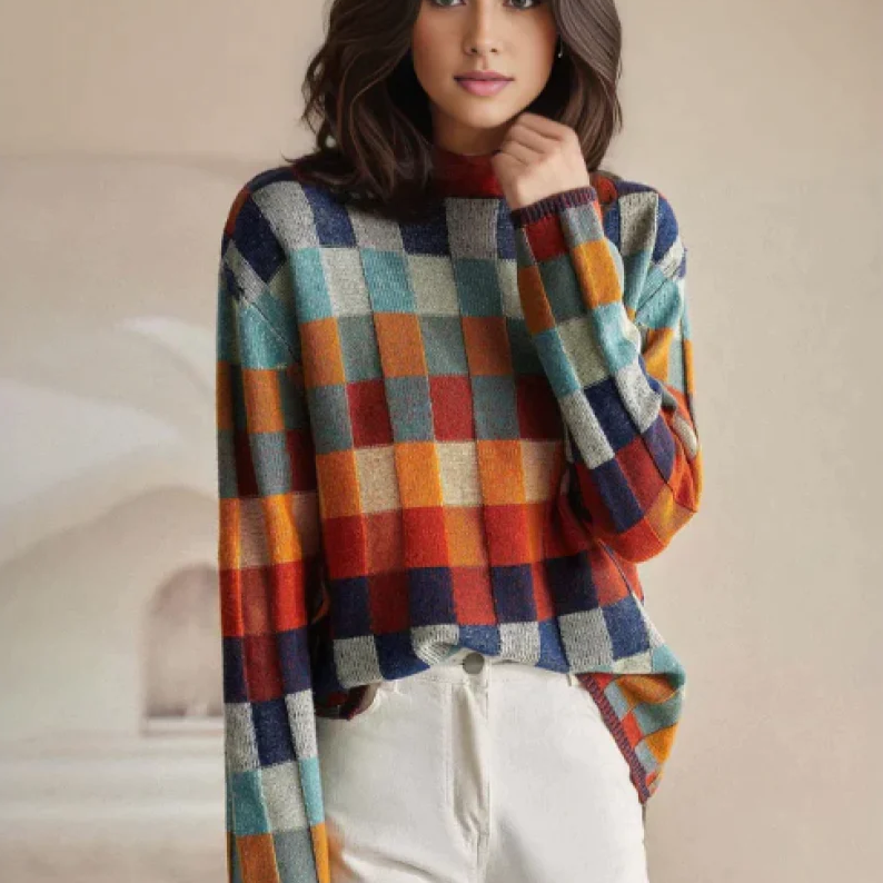 PENELOPE - High-Neck Patchwork Sweater