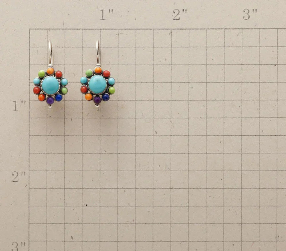 Davina – Multicoloured Turquoise Round Earrings