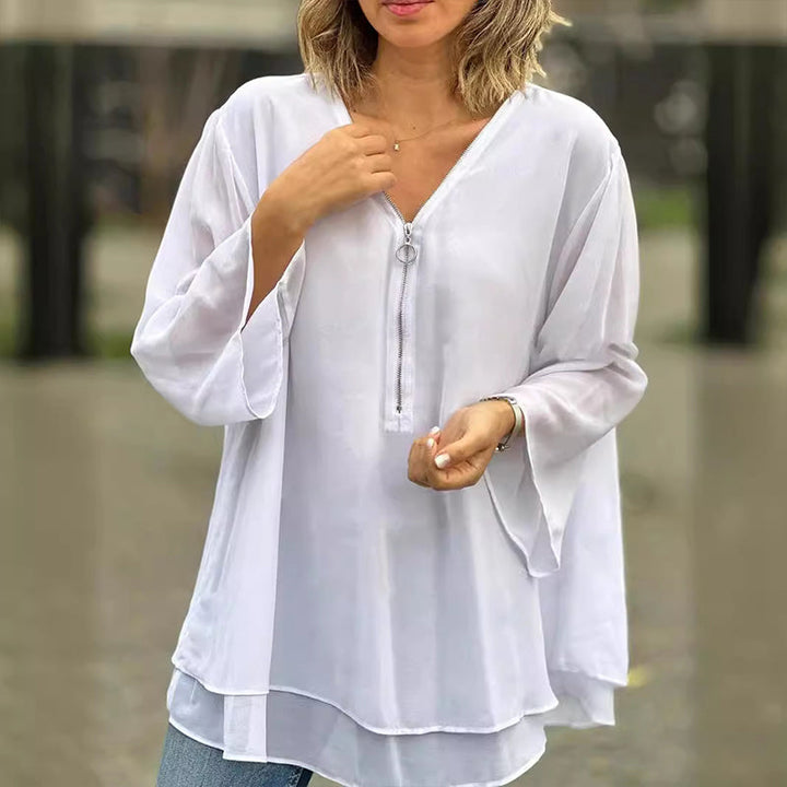 Heidi - V-Neck Flowy Zipped Top